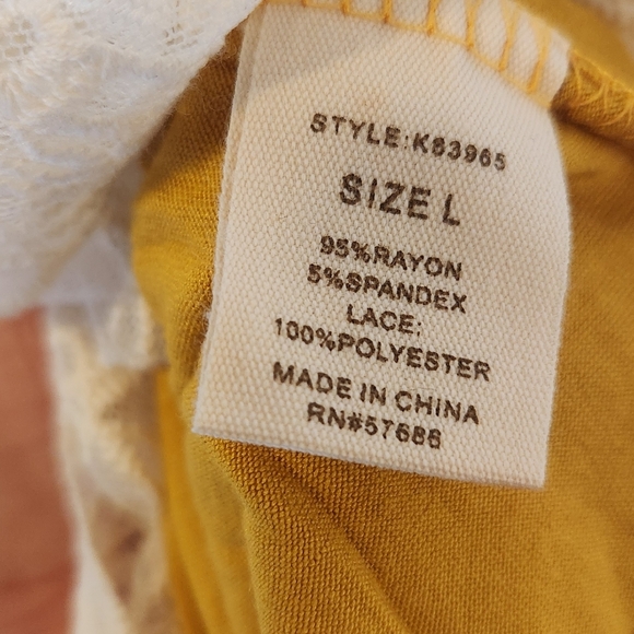 NWT Me & You long sleeve mustard yellow shirt tunic with lace trim size large - Picture 8 of 8